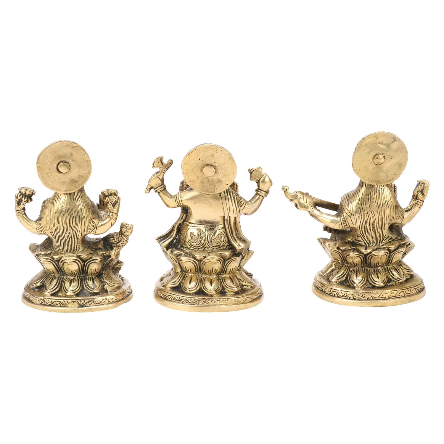 Kartique Brass Laxmi Ganesh Saraswati Bhagwan Idol Sitting On Lotus | Ganpati Murti Metal Statue For Home Office Success Entranc